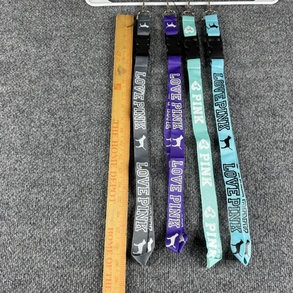 Victoria's Secret PINK Lanyards 4 Pack Grey Purple Mint Blue Dog Logo Keychains